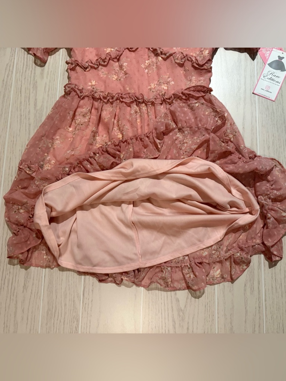 Rare Editions‎ Pink Floral Dress Girls 16 Ruffle Tiered Chiffon Necklace NWT - Picture 7 of 16